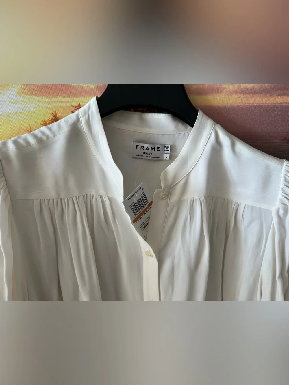 Frame Denim Ivory Pleated Band-Collar Button-Down Chloe Silk Blouse/ S/ NWT - Picture 4 of 14